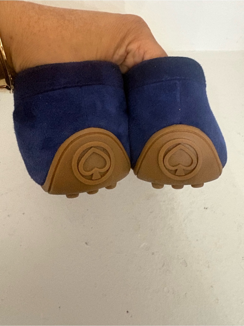 kate spade navy suede loafers with gold logo plaque - Picture 4 of 9